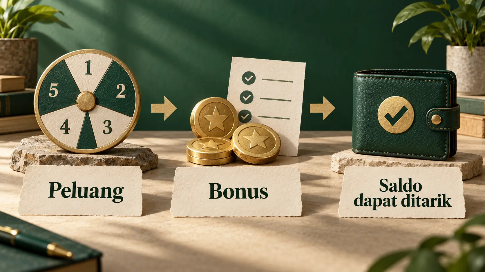 Diagram perbandingan peluang, bonus, dan saldo yang dapat ditarik