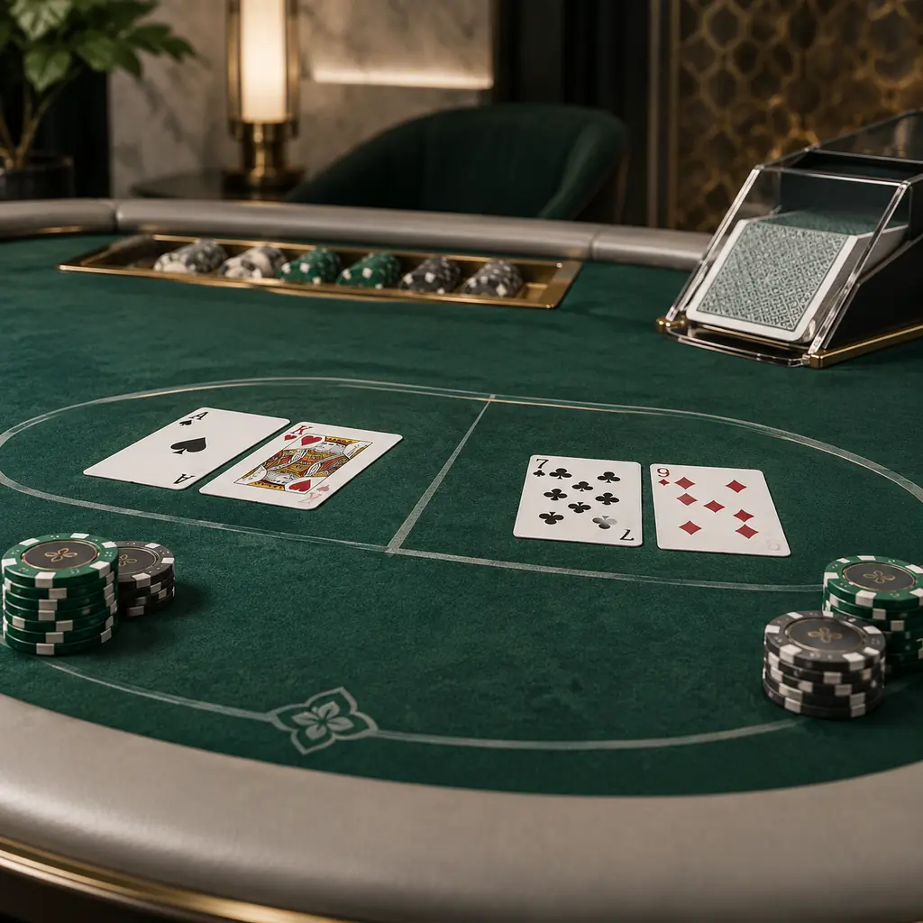Kartu dan shoe pada meja baccarat