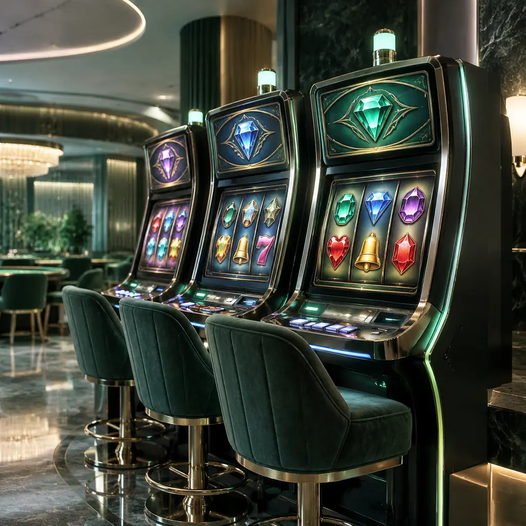 Mesin slot bertema permata di ruang kasino